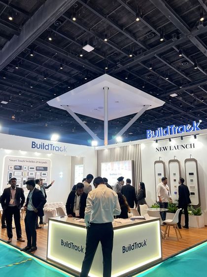 An overview of our bustling booth at the Smart Home Expo. The open and inviting design encouraged visitors to come in and experience the future of smart living.