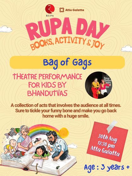 A poster for 'Bag of Gags', a theatre performance for kids by Bhandutvas. These interactive shows are designed to involve the audience and create a fun, memorable experience for our youngest visitors.