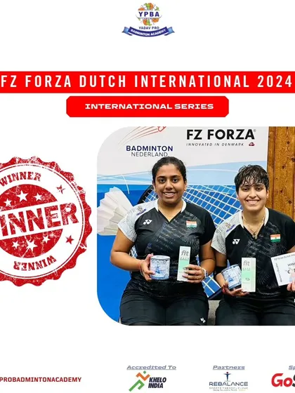 Another victory on the international circuit. We celebrate our women's doubles pair, Ashwini Bhat and Shikha Gowtham, for their winning performance at the FZ Forza Dutch International 2024.