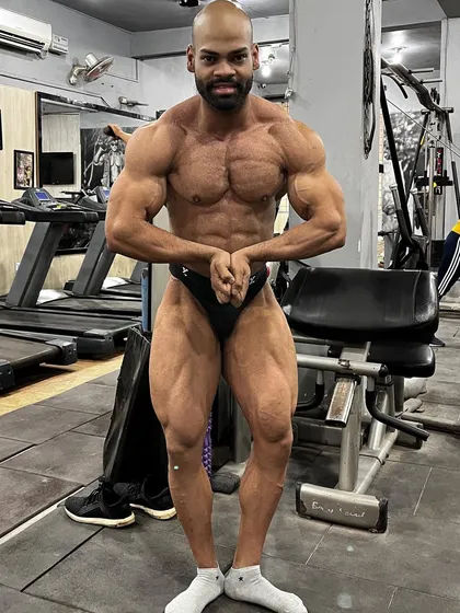 Warrior. A most muscular pose showing the fullness and conditioning.