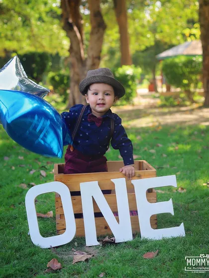 Celebrating one year old in the great outdoors! Using simple props like this "ONE" sign and a wooden crate, we can create a classic and timeless birthday portrait in a natural setting.