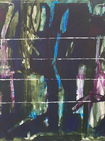 In this thought-provoking piece by Prabhakar Kolte, we explore a dynamic interplay of deep, earthy tones and luminous streaks of color. The layering of colors and textures encourages us to pause and reflect on the hidden stories within the canvas.