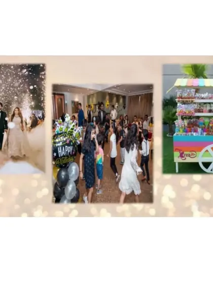Our services go beyond just backdrops. We can arrange for special effects like fog for a grand entrance, manage the party atmosphere, and provide fun food carts.