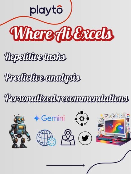 Where does AI excel? It's best at handling repetitive tasks, performing predictive analysis, and generating personalized recommendations at a scale humans can't match.