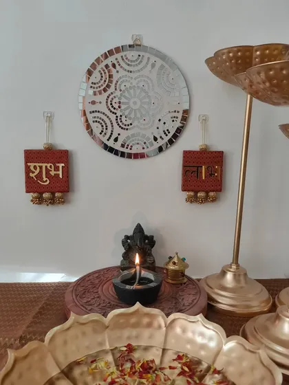 Welcome blessings into your home with my handmade 'Shubh Labh' wall hangings. These are perfect for your entryway or puja room and make for a thoughtful gift during Diwali and other festivals.