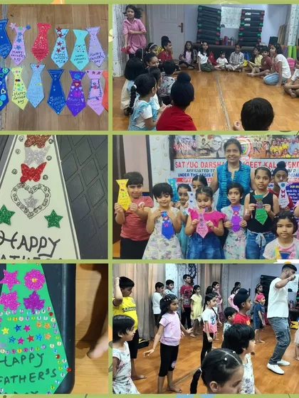 A collage from our Father's Day workshop, showcasing the variety of colorful and decorated paper ties the children made with love.