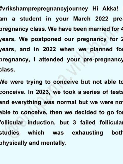 This student's journey involved postponing pregnancy, trying for years, and 3 failed follicular studies. She stopped medications, focused on yoga and clean eating, and conceived naturally.