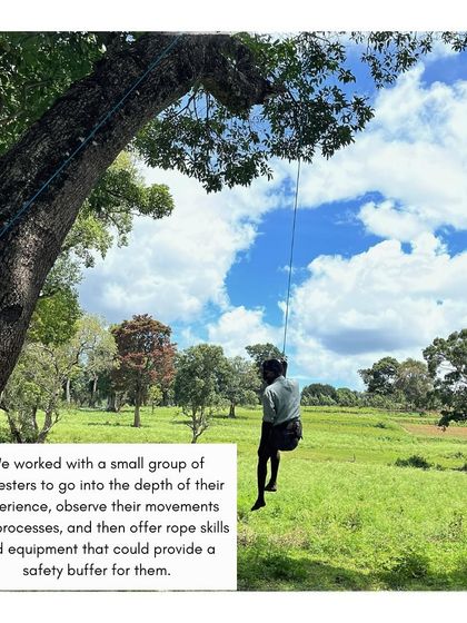 Our "Climbing Cultures" project. We're working with indigenous honey harvesting communities in Sathyamangalam, sharing knowledge about rope skills and safety while learning from their incredible traditional climbing techniques.