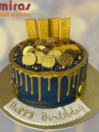 This cake is all about celebrating success. With edible gold bars, shimmering coins, and a rich golden drip, it's designed to make a bold statement at any corporate party or awards celebration.