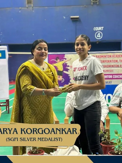 SGFI Silver Medalist Aarya Korgoankar being felicitated at our summer camp inauguration.