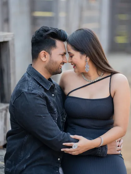 A close and intimate portrait from Jui and Vaikrant's pre-wedding shoot. Even in a stylized location, the focus is always on capturing the genuine connection between the couple.