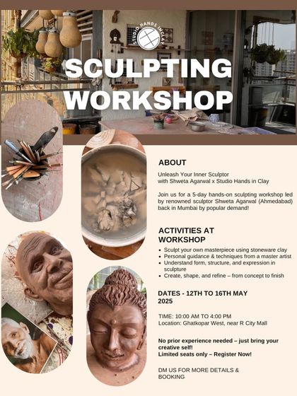 A poster for a special 5-day sculpting workshop with a master artist. We sometimes host guest artists to bring new skills and inspiration to the studio.