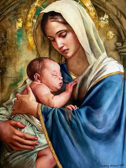 My watercolor painting of Mother Mary and Jesus, created as a commissioned artwork. I wanted to capture the tender, unconditional love and serene atmosphere of this sacred bond.