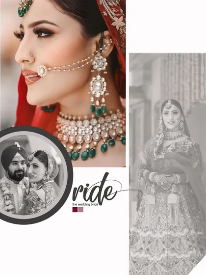 A creative collage celebrating the bride, blending a color portrait with a black and white full-length shot for an artistic effect.