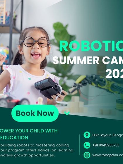 An ad for our Robotics Summer Camp, empowering children with tech education through hands-on learning and endless growth opportunities.