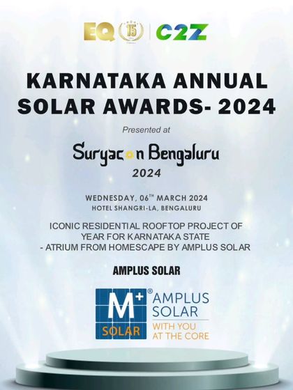 We are proud to be recognized with the 'Iconic Residential Rooftop Project of the Year' award in Karnataka for our Atrium installation. This award validates our commitment to combining innovative design with sustainable technology.