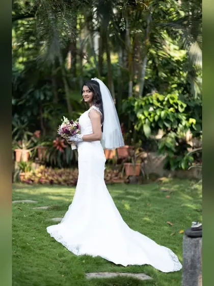 Here is one of my beautiful brides, Wilsy, looking absolutely radiant in her custom-fitted mermaid gown. We designed this piece to embody grace, with delicate hand-embroidery and a silhouette that felt both timeless and personal to her.