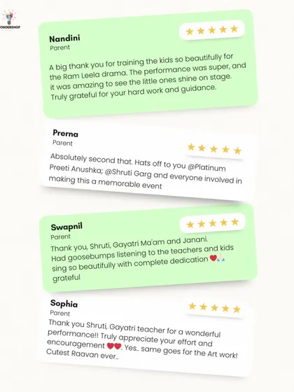 The words of happy parents are the greatest reward. This is just a sample of the wonderful feedback I received after our Ram Leela drama, highlighting the confidence and joy children experience when they get to shine on stage.