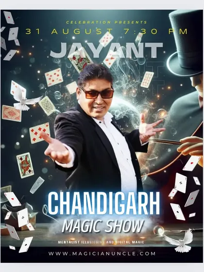 Poster for my show in Chandigarh, highlighting my skills as an illusionist and mentalist.