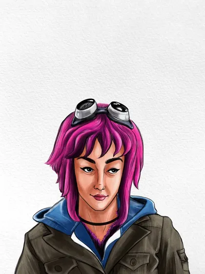 A clean version of the Ramona Flowers portrait. Removing the background puts all the focus on her character design, from the pink hair to the iconic goggles.