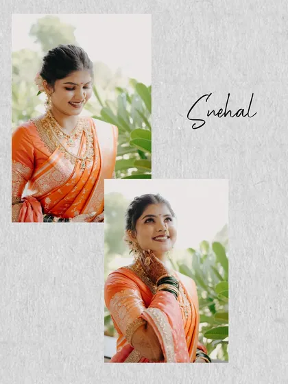 A series of portraits celebrating the bride, Snehal. These shots capture her radiant smile and the intricate details of her bridal look, from her jewelry to the flowers in her hair.