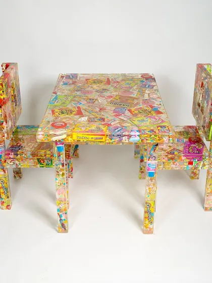 Another angle of the candy-filled 'I Spy' table and chair set. This collection is for the kids we raise, and for the kids we still are inside.