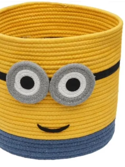 A direct, front-facing view of the Minion rope basket, highlighting the cute goggle design. This is a 12 by 12 inch size.