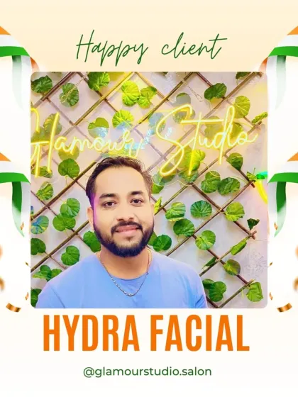This client is all smiles in front of our studio's neon sign after his Hydra Facial. We love creating a positive and glamorous vibe.