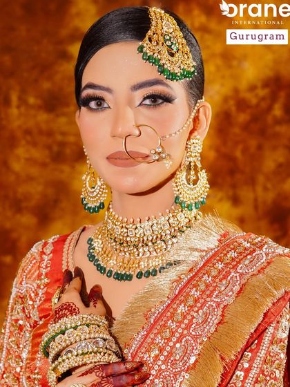 A frontal view of the complete Arabic bride, demonstrating how the makeup, hair, and traditional jewelry like the passa come together. This is part of the portfolio development I offer to all my students.