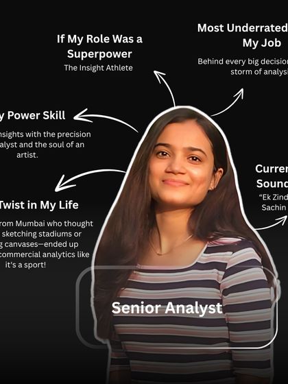 A creative look at Senior Analyst Vidhi's role and personality. This graphic highlights the blend of precision and artistry required in commercial analytics, showcasing the unique talents that make up our team.