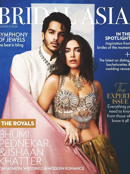 On the cover of Bridal Asia with Bhumi Pednekar and Ishaan Khatter. For Ishaan's grooming, I focused on a defined, masculine look that was both regal and modern, perfect for a bridal magazine cover shoot.