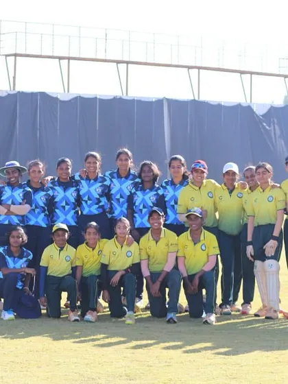 Our RSCA Bangalore team and the SST Cricket Academy team from Chennai pose together, fostering sportsmanship and interstate friendships.