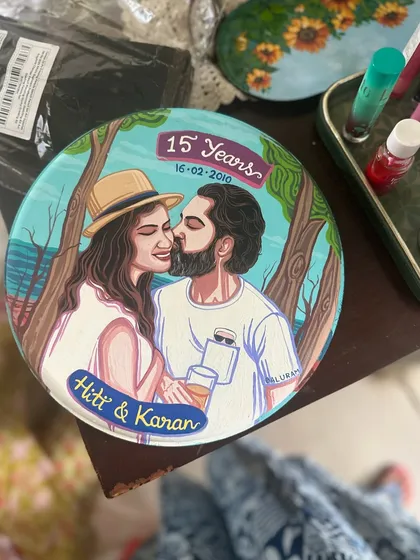 An anniversary gift celebrating 15 years of love. This custom wall plate captures a happy moment between a couple, making it a lasting memory.