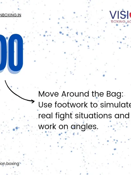 When working the heavy bag, use your footwork. Move around the bag as if it were a real opponent to practice your angles, create openings, and simulate real fight situations.