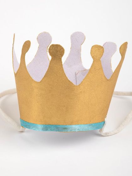 A product shot of the gold and blue birthday crown.