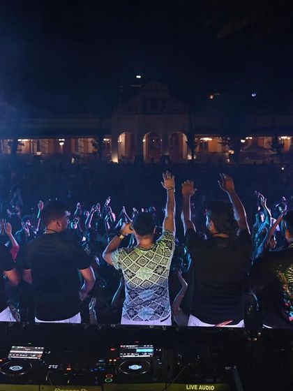 The view from behind the console, looking out at the sea of people at Bowring Club.