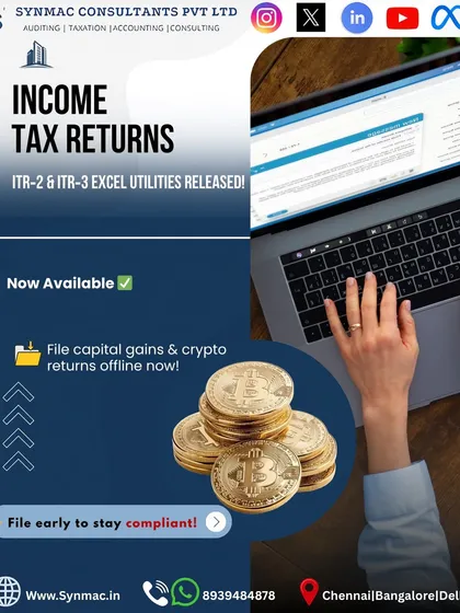 The offline Excel utilities for ITR-2 and ITR-3 have been released. This is particularly useful for taxpayers who have income from capital gains or crypto assets. I recommend preparing your returns early to avoid any last-minute rush and ensure accuracy.