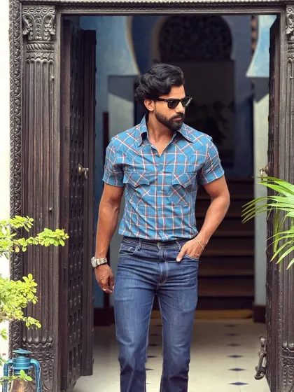 A confident walking shot, this image showcases the shirt's great fit and how it allows for easy movement, perfect for exploring a new city.