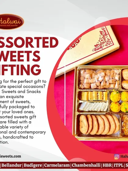 A closer look at our assorted sweets gift box, handcrafted to perfection. This box is filled with a delectable variety of traditional and contemporary sweets, perfect for celebrating any special occasion.
