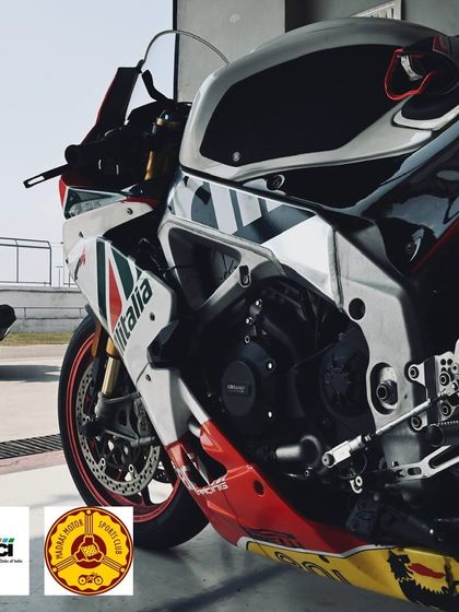 A close-up of an instructor's stunning Aprilia RSV4 with Alitalia livery. You'll see some truly special bikes at our events.