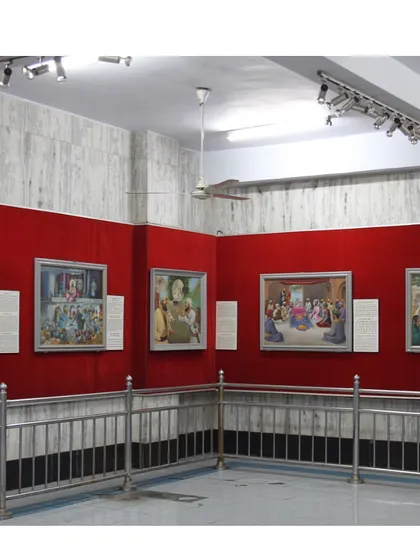 Another gallery view within the Bhai Mati Das Museum, showing a series of paintings depicting the lives of the Sikh Gurus. My research investigates the origins of these paintings, many of which were commissioned for bank calendars before being acquired by the museum.