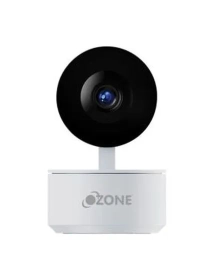 A clean product shot of the Ozone Smart PTZ camera. Its minimalist design allows it to blend into any home decor while providing powerful security features like 360-degree views and smart assistant compatibility.