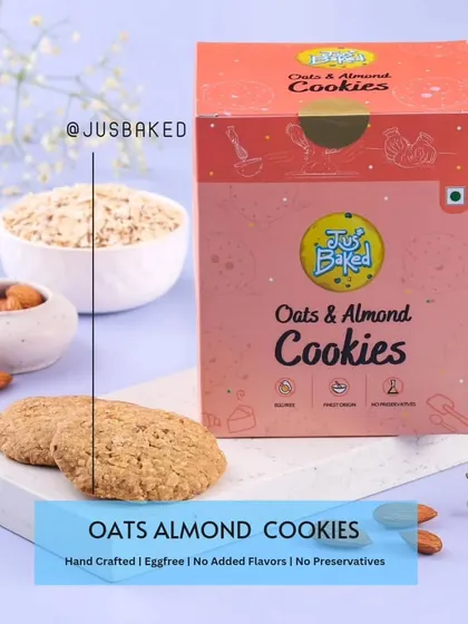 A closer look at our Oats Almond Cookies. These are great travel snacks as they are individually packed to retain freshness.