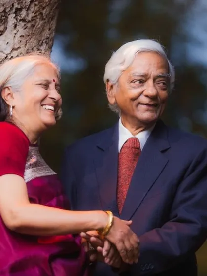 A beautiful, candid moment of connection. Their shared laughter and gentle handhold during their 50th-anniversary photoshoot tell a story of a long and happy life together.