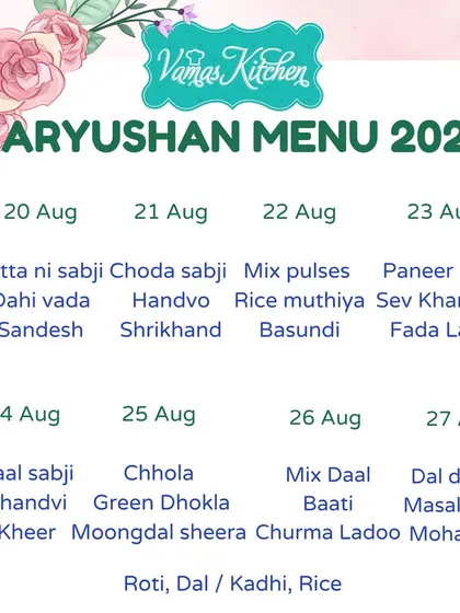 This is our special menu for Paryushan 2025. We are experts in Jain festival food and offer a different, freshly prepared, and compliant menu for each day of the holy period.