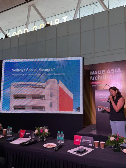 Partner Akanksha Gupta presenting the Vedanya School project at the WADE ASIA event. Showcasing our work on a platform with such diverse and meaningful projects was a truly enriching experience for our team.