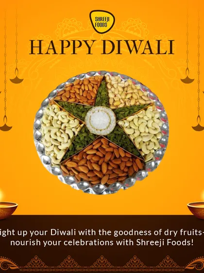 When festival season comes around, this is how we celebrate. This beautiful star-shaped platter, filled with a mix of my finest almonds, cashews, and pistachios, is perfect for gifting. It’s a healthy, thoughtful way to share happiness with your loved ones during Diwali or any special occasion.