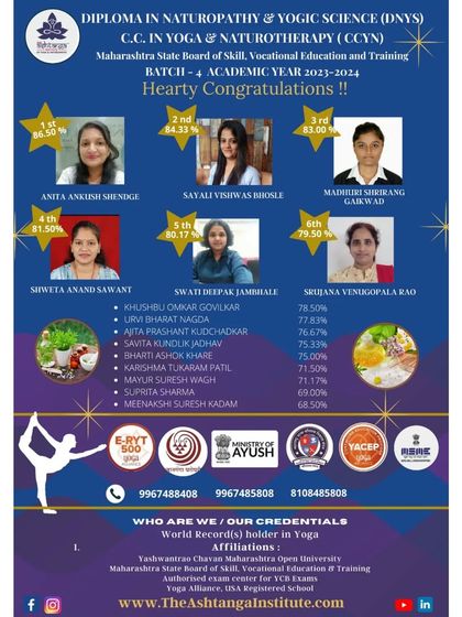 Celebrating the success of our Diploma in Naturopathy & Yogic Science (DNYS) students. This graphic highlights our toppers and graduates.