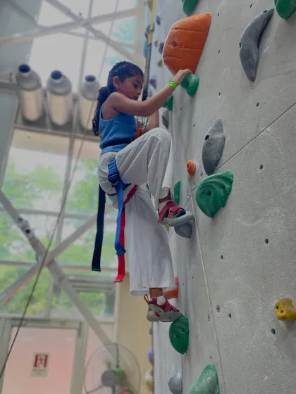 Dressed for a party and ready to climb! I provide all the necessary safety gear, so kids can come as they are and get straight to the adventure.