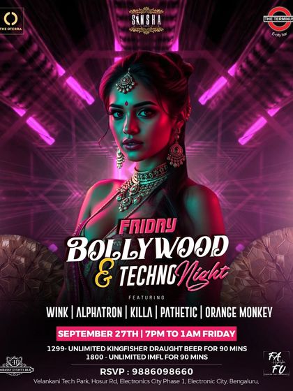 A 'Bollywood & Techno Night' at The Terminus. This shows my versatility to blend genres, creating a unique fusion night that caters to fans of both Bollywood beats and techno rhythms.